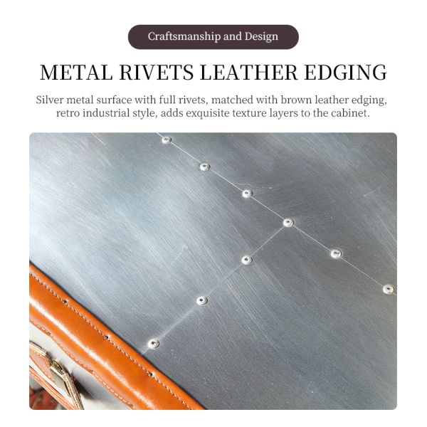 Nidea #320 Retro Leather-Trimmed Aluminum Suitcase Cabinet Customizable Multifunctional Coffee Table with 2 Drawers Industrial Decor