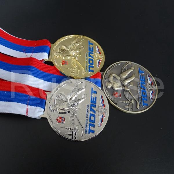 Russian curling sports event winner medal, gold silver bronze curling sports medal custom