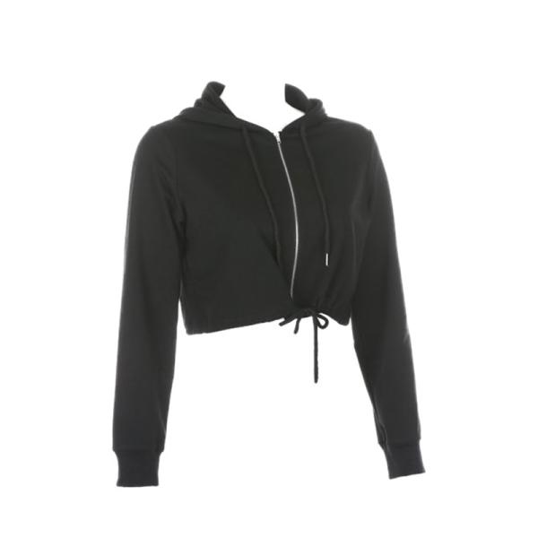 Custom Logo Women Cotton Casual Sweatshirt Spring Fall Drawstring Crop Top Zipper Hoodies