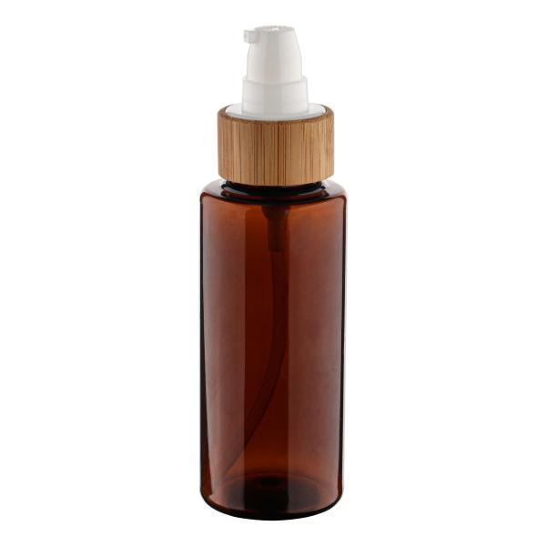 Eco-friendly 100ml Amber Plastic Empty Cosmetic Packaging – 24/410 Lotion Bottle With Bamboo Lid
