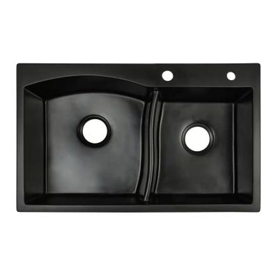 Curve Design Quartz Double Bowl Kitchen Sink For Worktop 760*470mm