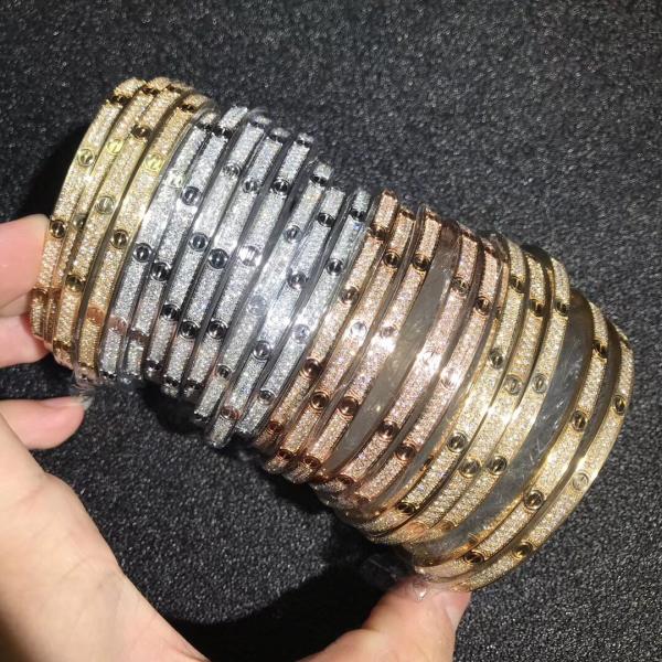 High Quality Fashion Fine Jewelry Pure 18k Real Gold And Natural Vs Diamonds LOVE Bracelet, Small Model Paved