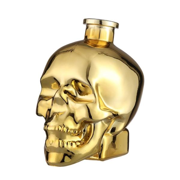 Cap with Brush Seal Transparent Gold and Silver Skull Glass Whisky Vodka Wine Bottle