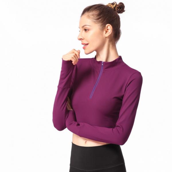 Фитнес спортзала шеи черепахи куртки 300gsm йоги женщин молнии рукава добавочного размера длинный