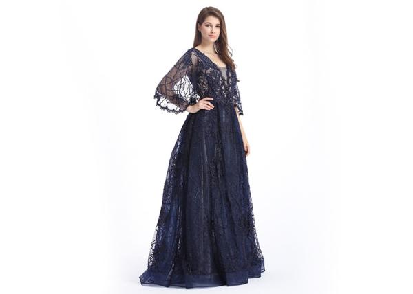 Fishtail Long Prom Party Dress Mermaid Half Sleeves Embroidered Dress