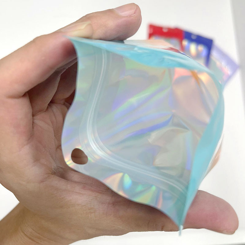 In Stock Resealable Holographic Ziplock Bags Durable Material Zip Lock Pouch Mylar Packaging Bag