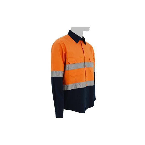 Durable Orange/ Navy Safety Work Clothes Reflective Work Shirts No Pilling