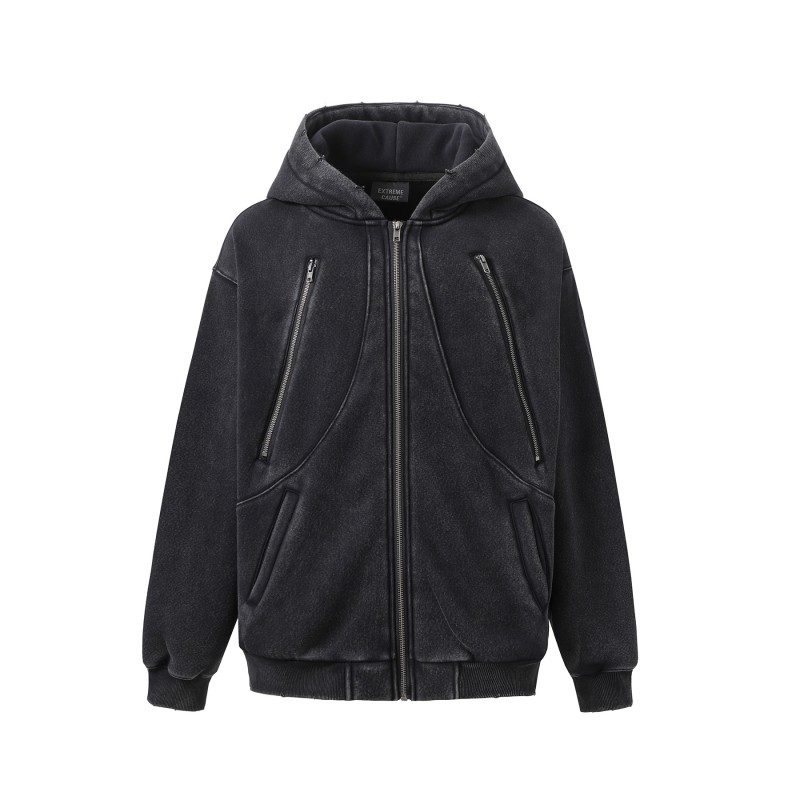 Unisex Zip Hoodie ODM for Vintage Winter Oversized 3D Embroidered Letter Pattern Fleece Breathable Windproof