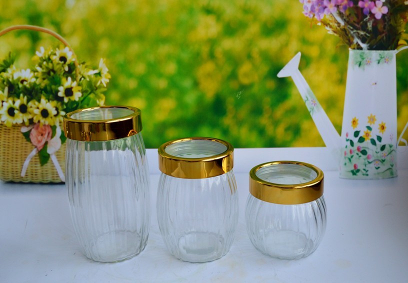 SET OF 3 PCS GLASS CANISTER