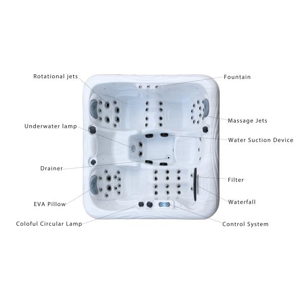 Jacuzzi al aire libre Masaje acrílico Spa bañera para 4 personas para hidroterapia relajante