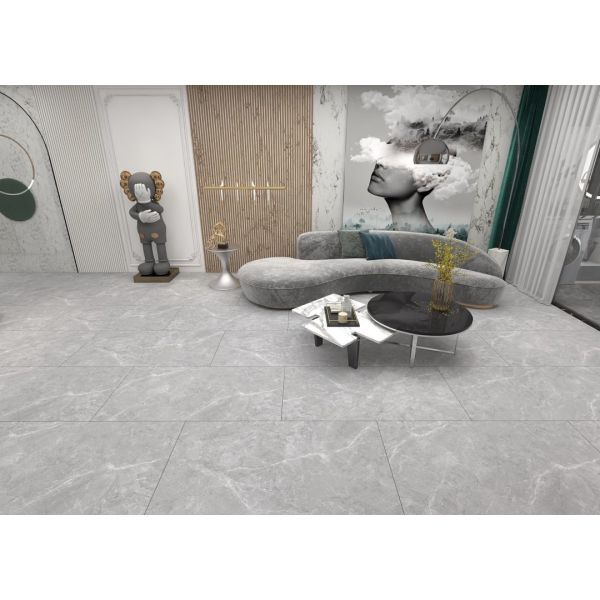 Hot Sale 600x1200 Glossy Glazed Polished Marble Solid Grey Tile Interior Living Room Floor Glazed Porcelain Floor  Tile
