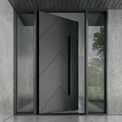 Malaysia  Style  Light Pattern Security Steel Matte Black Finish Bright Color  Pivot Door with Stainless Steel Handle