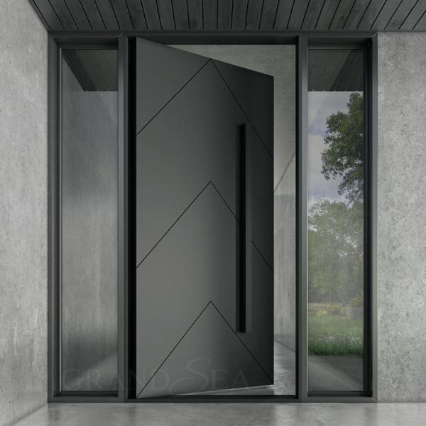 Malaysia  Style  Light Pattern Security Steel Matte Black Finish Bright Color  Pivot Door with Stainless Steel Handle