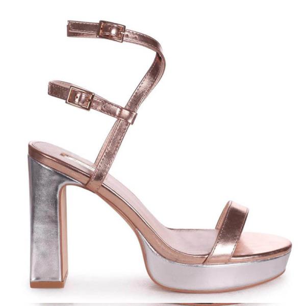 Two Mix Colors 8cm Platform Heel Shoes Handmade Ladies Fancy Heel Sandal