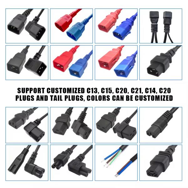 High Quality Extension Cord IEC C13 C14 C19 C20 C21 250V/125V Blue/Red/Black Power Cord C14 Locakble Electric Extension Cable