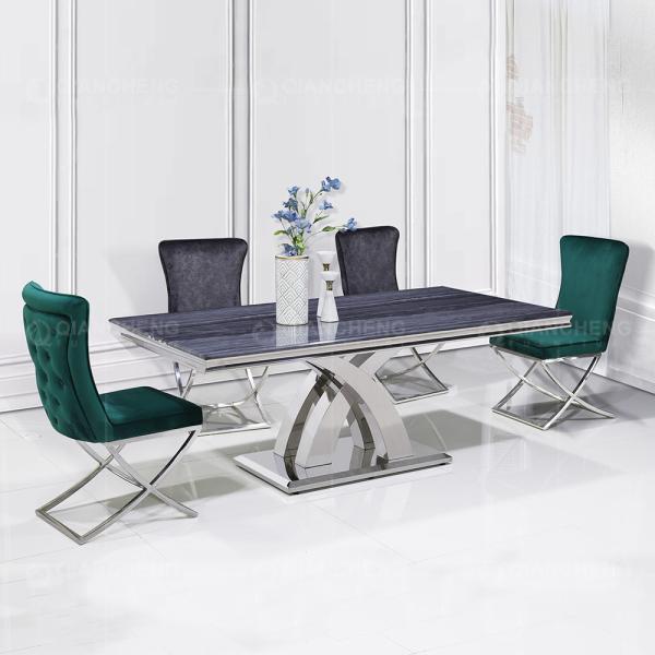 Pé transversal de aço BRITÂNICO do estilo 0.57cbm Grey Marble Dining Table Stainless