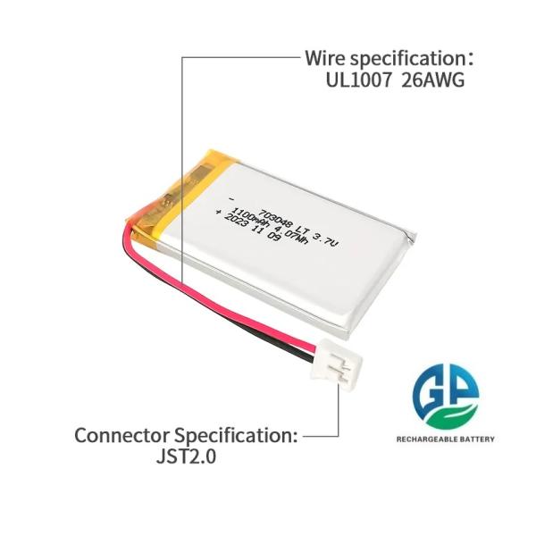 KC IEC62133 Одобрить 3.7V 1100mAh 703048 Низкотемпературная липоаккумуляторная батарея перезаряжаемая батарея пакет липолимерная батарея
