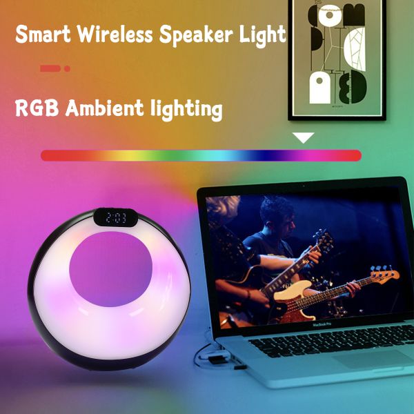 Home Hotel RGB Light Phone Wireless Charger Alarm Clock Speaker Bluetooth LED Desk Lamp 5W Fast Charging Dock