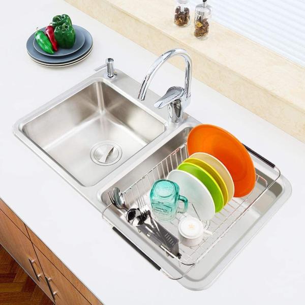 304 Stainless Steel Kitchen Sink Accessories Pull Out Dish Drying Basket Shelf