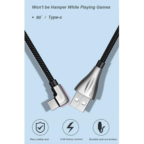 L Shaped OD 3.5mm 90 Degree Angle USB C Cable Zinc Alloy