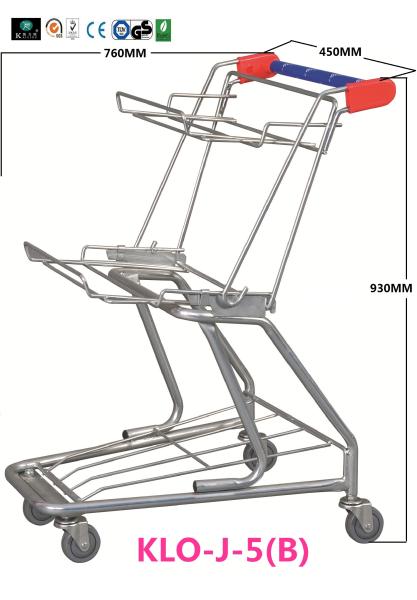 Two - Layer Zinc Plating Supermarket Shopping Basket Trolley For Grocery Store