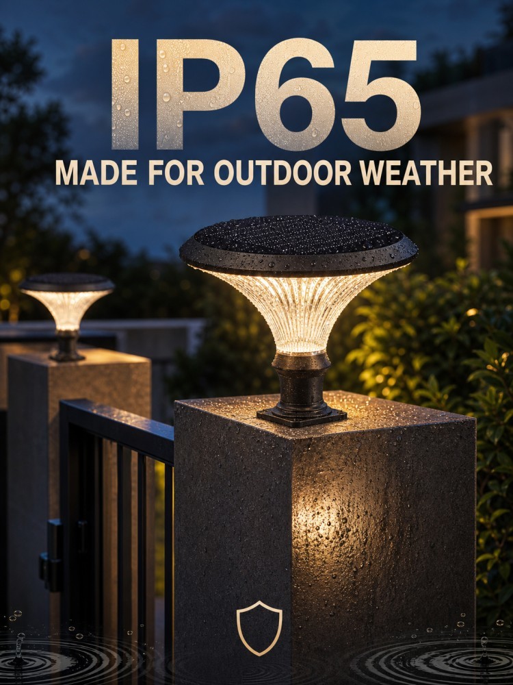 Round Diamond Design Solar Post Top Lights 30W 1900LM 30AH Lithium Battery Fence Post Top Lights