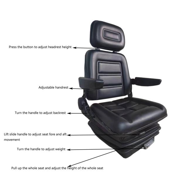 Universal Suspension Forklift Seat With Adjustable Angle Back For Forklift Tractor Excavator