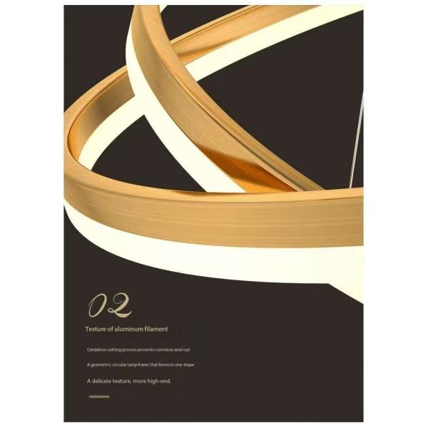 Luz de anillo redondo LED de aluminio de cáscara de oro 5 anillos luz de techo colgante para hotel villa