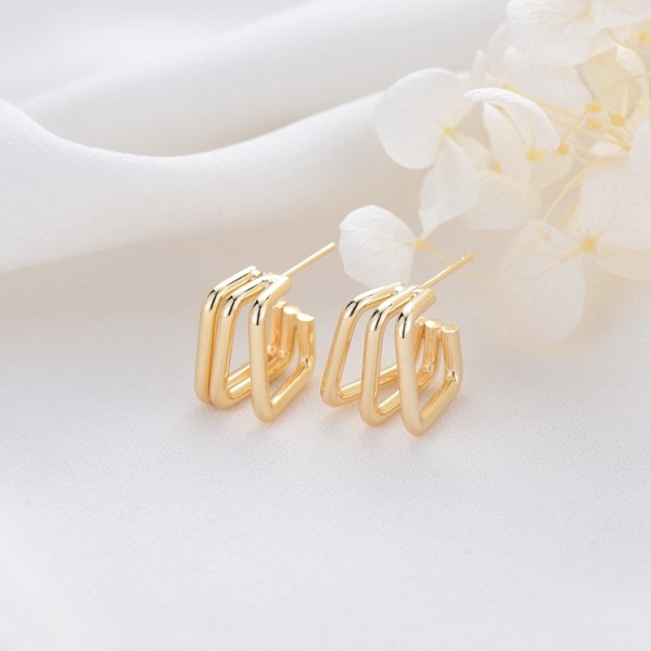 Fashion and Minimalist 14K Gold Plated Geometric Multi Layer Women's Earring Hypoallergenic Jewelry Studs Earrings