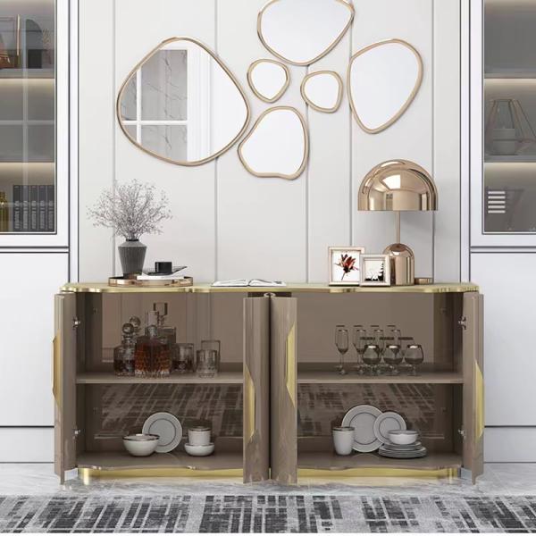 Electroplated Luxury Sideboard Cabinets Stainless Steel Hotel Solid Wood Sideboard