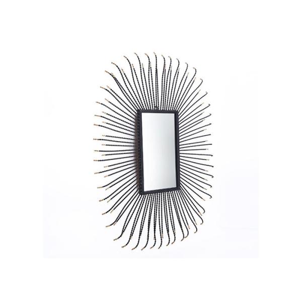 Metal Square Sunburst Wall Mirror Black Frame Dotted With Gold Color For Wall Decoration