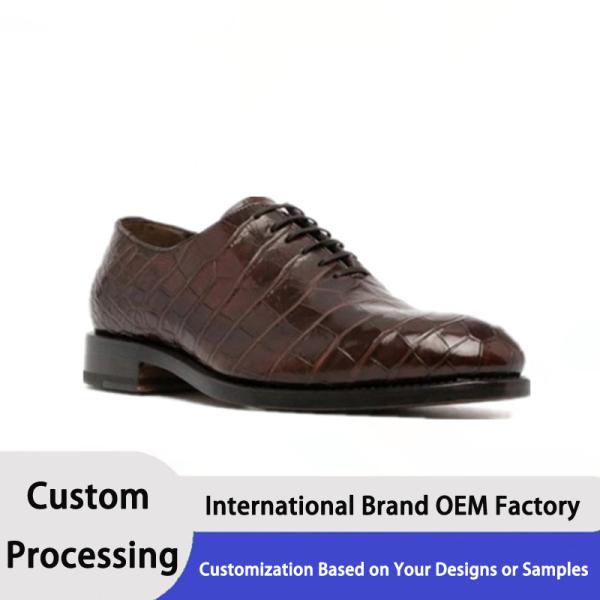 Genuine Leather Men Shoes Short-snout Crocodile Leather Classic Oxford Formal Sapatos
