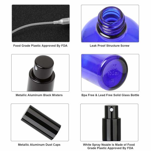 LinDeer 50ml Blue Glass Pump Cosmetic Spray Bottle With Black Mist Sprayer