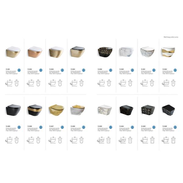 Toilet sin borde cerámico de pared colgante de oro negro electroplacado