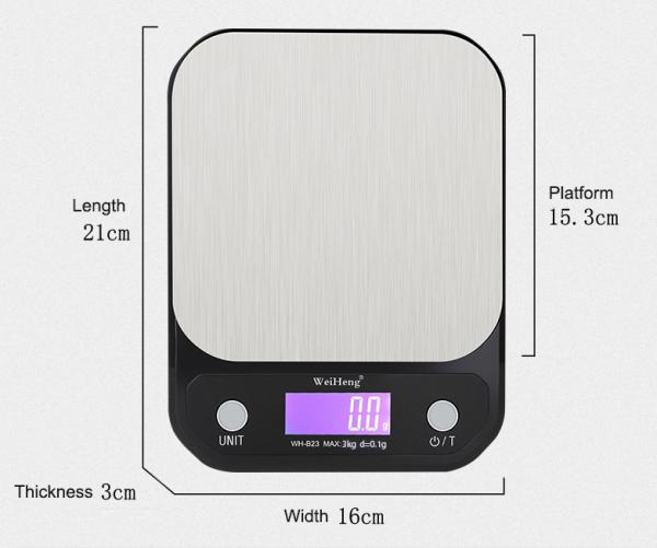OEM en acier inoxydable 3 kg 0.1g Balance numérique de cuisine avec forme rectangulaire et affichage numérique