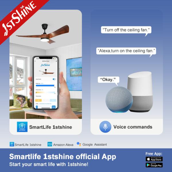 110-240V/50Hz-60Hz LED Ceiling Fan with Remote Control and Wooden Blades by 1stshine