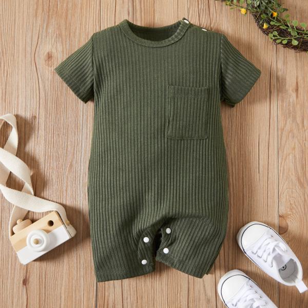 Custom Design Cotton Baby Clothes Baby Boy Romper Rib Knitting Unisex Onesie Short Sleeve Soft Clothes Baby Bodysuit