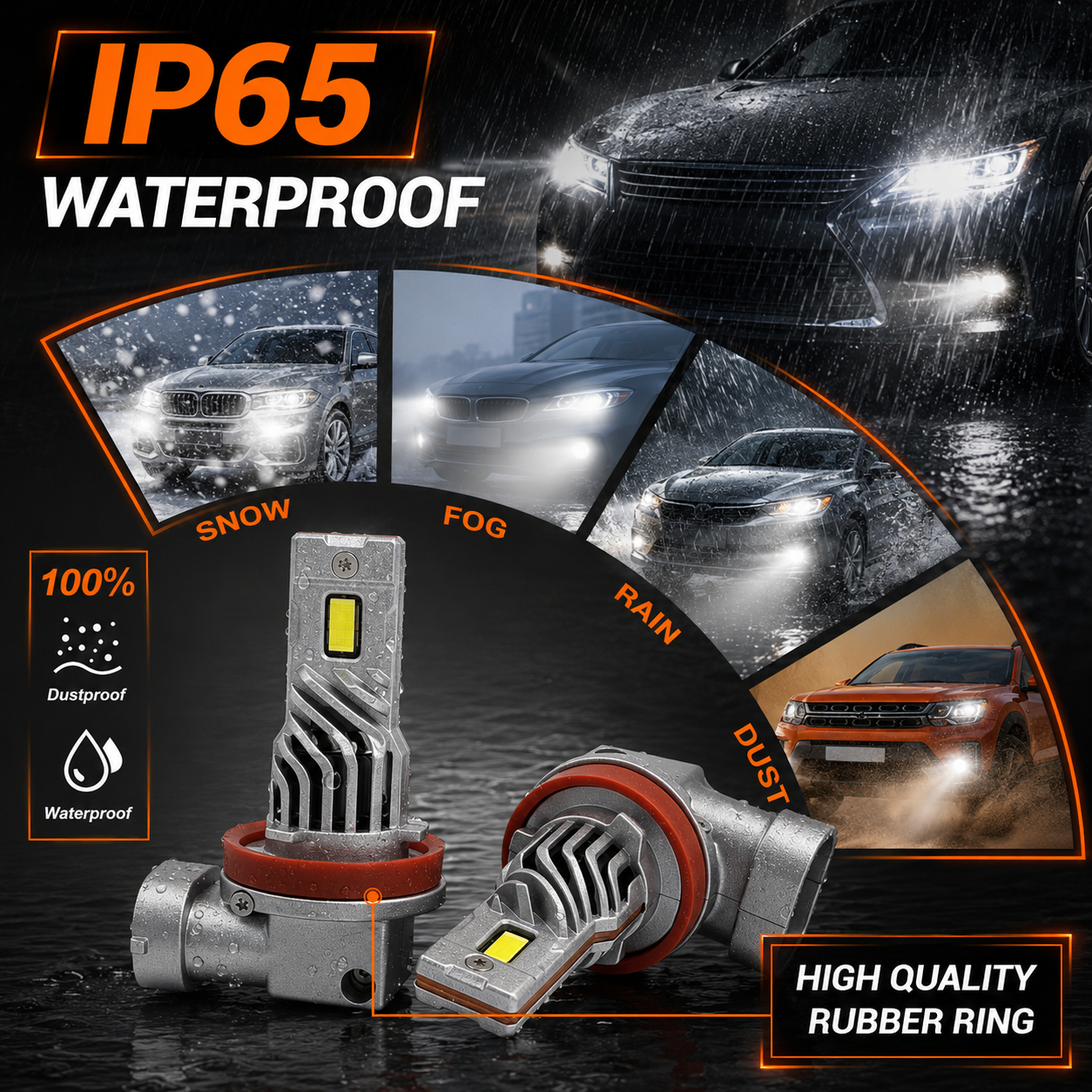 F35 Compact LED Headlight Bulb with 16800 Lumens Built-in Fan and Heat Sink IP68 Waterproof for Car Headlight Replacement