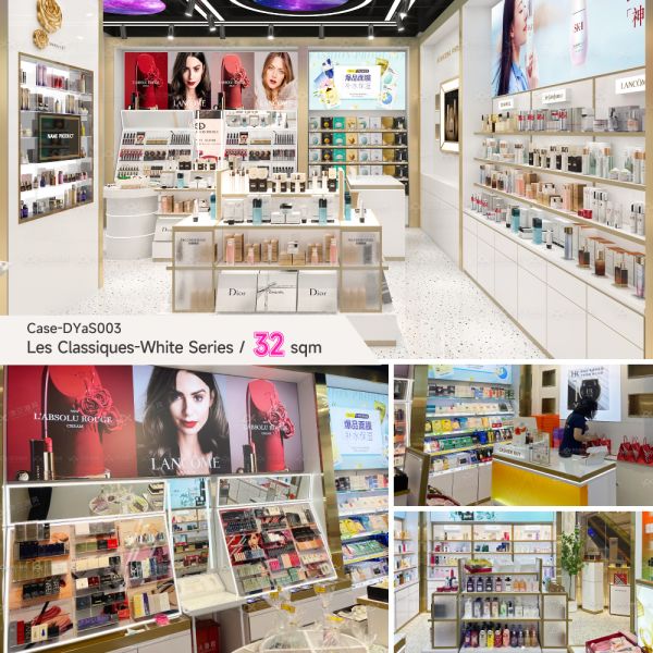 Powder Coated Beauty Shop Furniture Fitting Glass Wooden Gondola Shelving