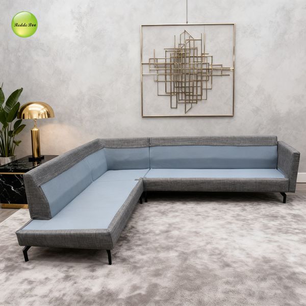 L Shaped Slipcovered Sectional Sofa Couch Gray Fabric For Apartment OEM