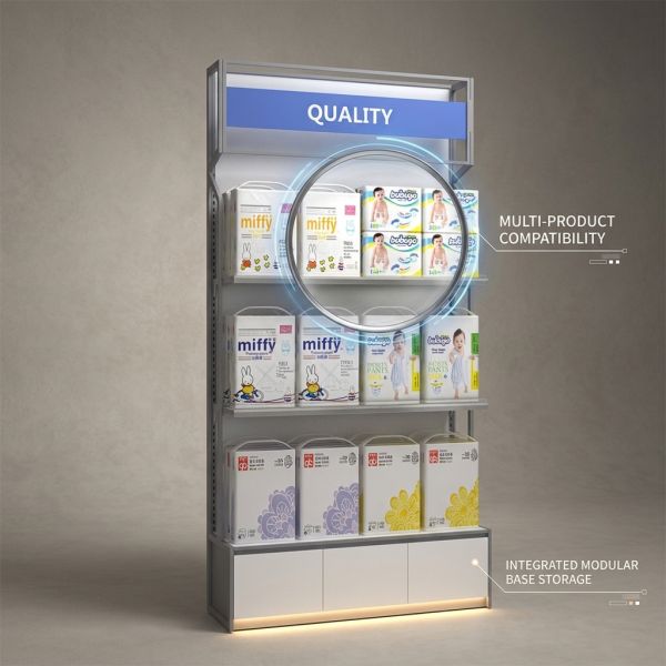 Rotating Feeding Bottle End Cap Display 360 Degree Glass Shelves Baby Store Gondola Fixture