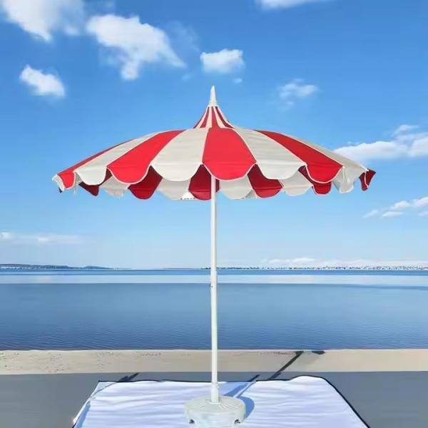 8.5 FT Stainless Steel Pagoda Shape Market Parasol Fiberglass Rib Strip Pagoda Commercial Patio Umbrellas