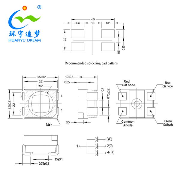 LED 3528 RGB 3IN1 620NM 520NM 460NM SMD CHIP 3V 20mA*3 Light Strip LED
