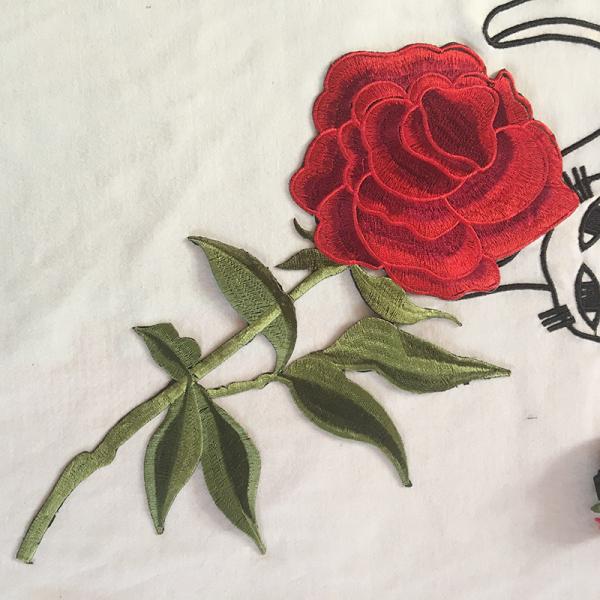 Apparel Accessories Red Rose Embroidery Lace Applique Hot  Fix Motif