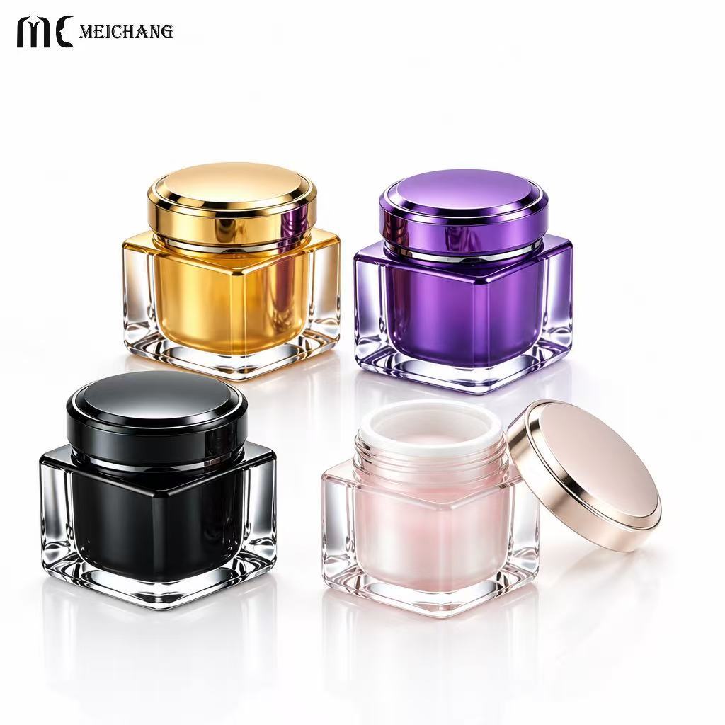 50g Double-Wall Crystal-Effect Square Cream Jar for Premium Skincare Packaging(MC-Y-570)