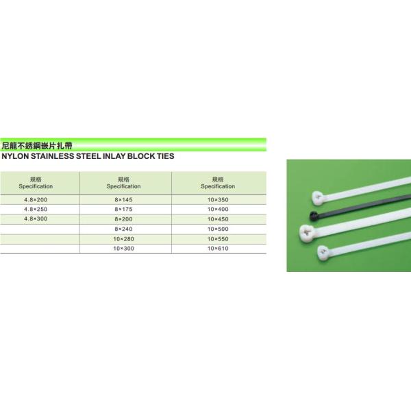 Nylon stainless steel inlays block cable ties