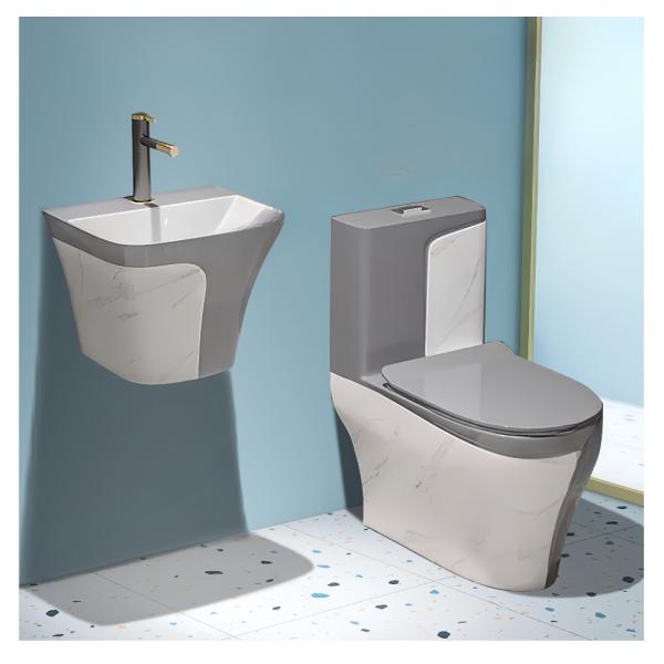 Modern Ceramic Toilet WC and Bath Tub Set with Cleaning Environmental Glaze Bathroom Set