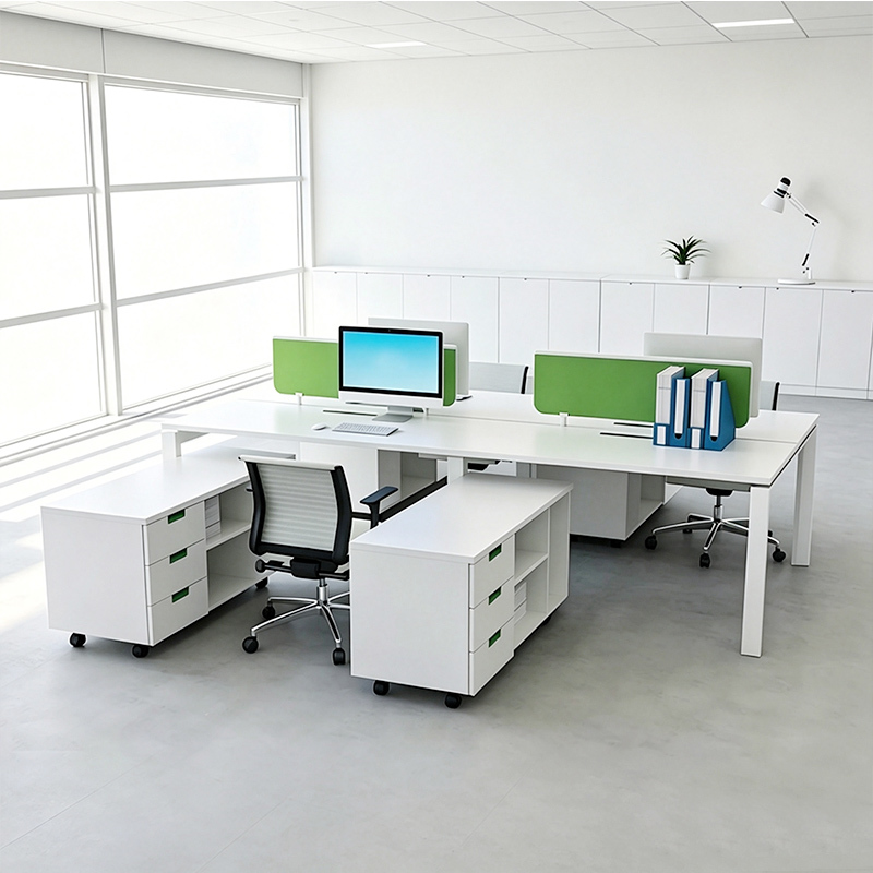 BS-WT48 Modular Office Table with Melamine Board Green Fabric Partition and Cable Management