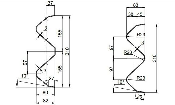 High Speed Three Waves Guardrail Roll Forming Machine with 5.5Kw Hydraulic  power cutting