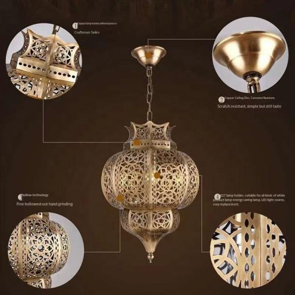 Middle Hollow Carving Gold Lantern Chandelier With Switch Control